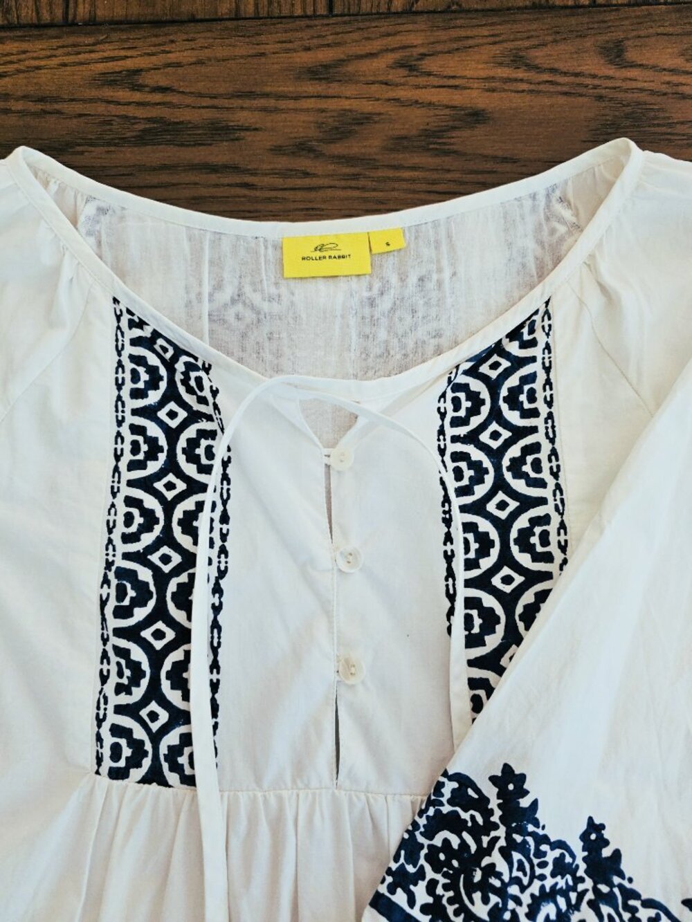 Roller Rabbit Maricruz Mona Border Dress S White Navy Block Print Boho NWOT - Picture 4 of 10